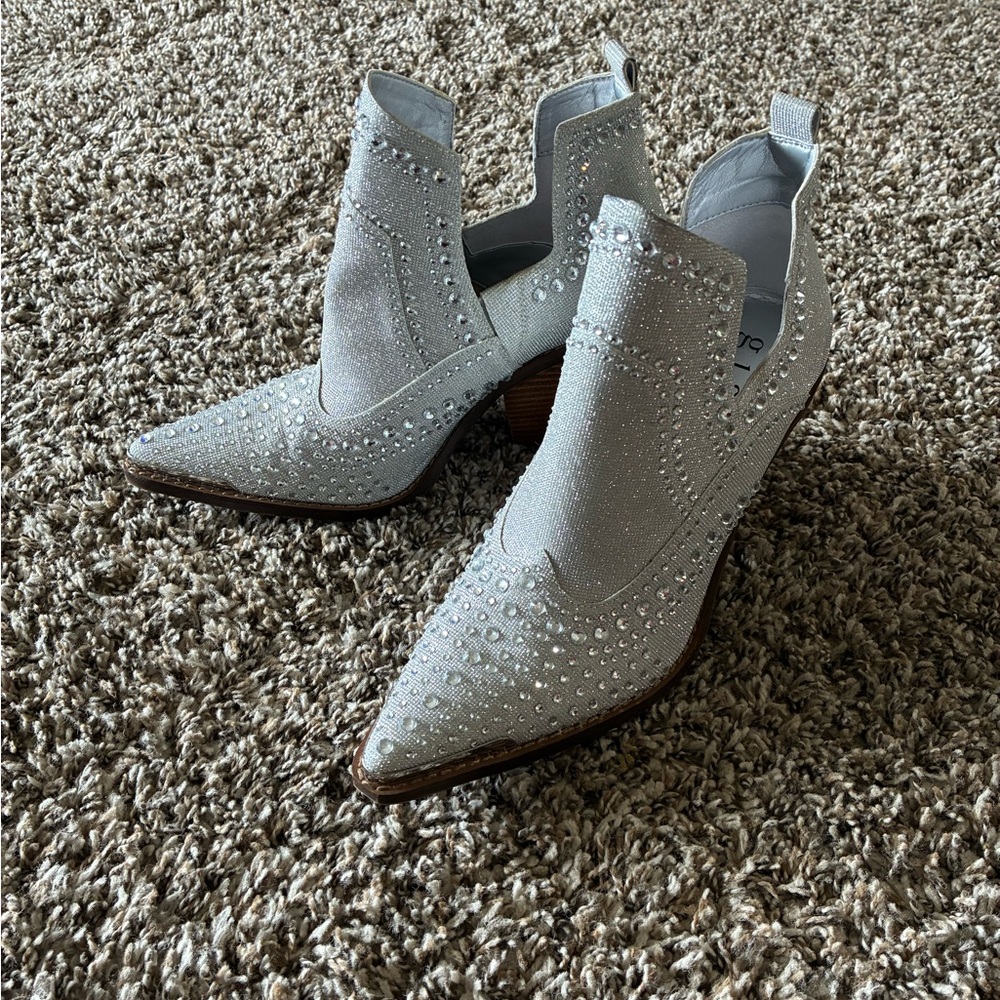 Gianni Bini Silver Studded Pointed-Toe Ankle Booties